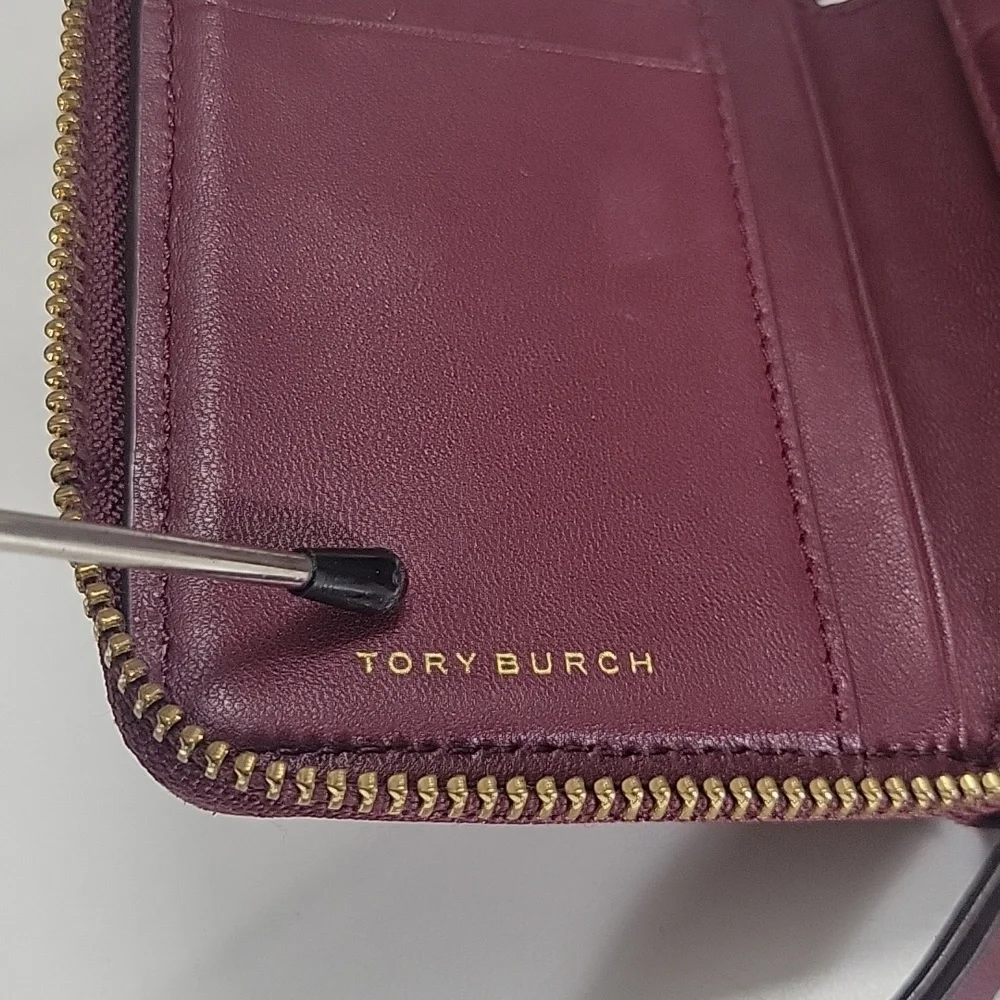 Tory Burch Burgundy Quilted Diamond Zip Wallet